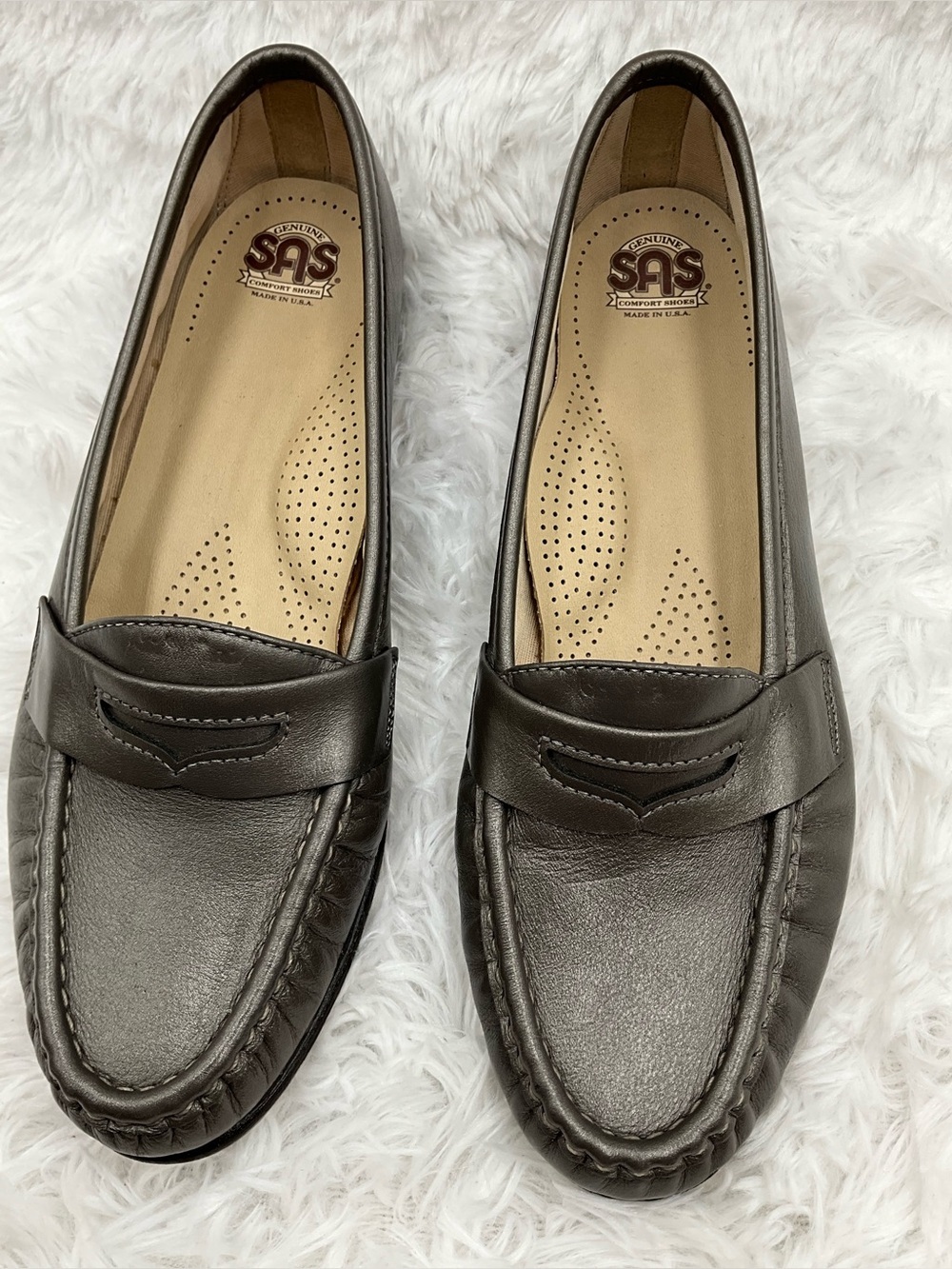 SAS Loafers Size 7.5W Gray Leather Penny Loafers Made in the USA Women’s